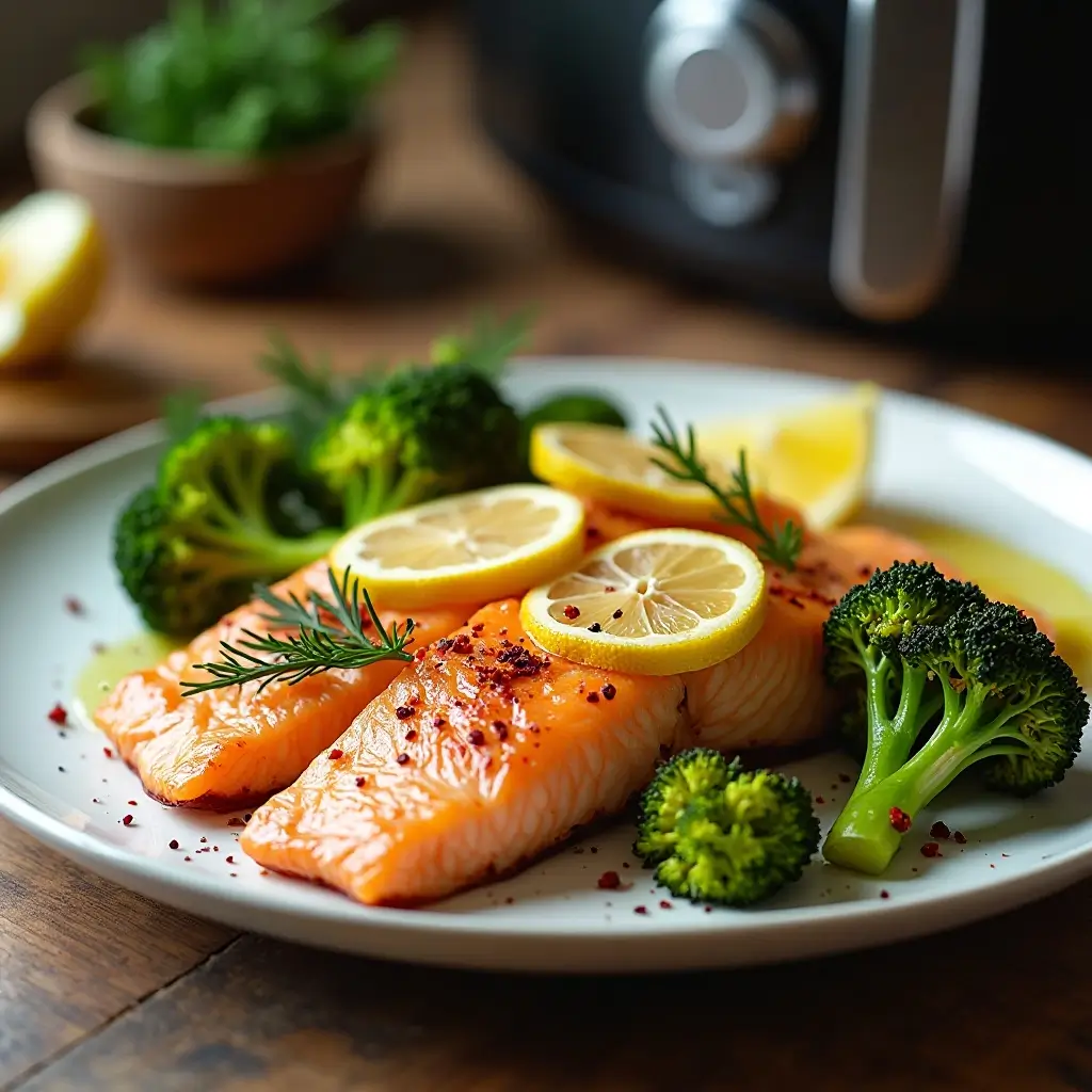 Air Fryer Salmon and Broccoli
