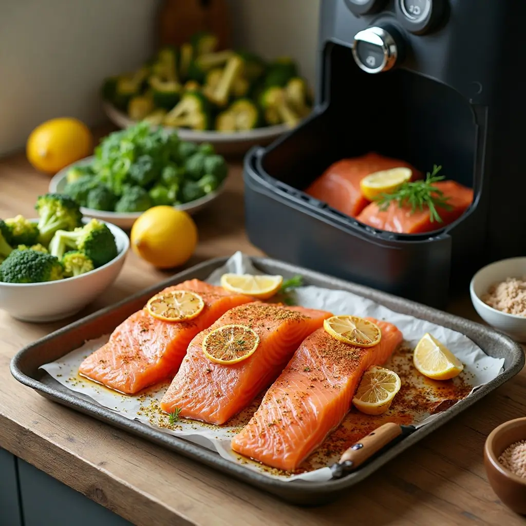 Air Fryer Salmon and Broccoli