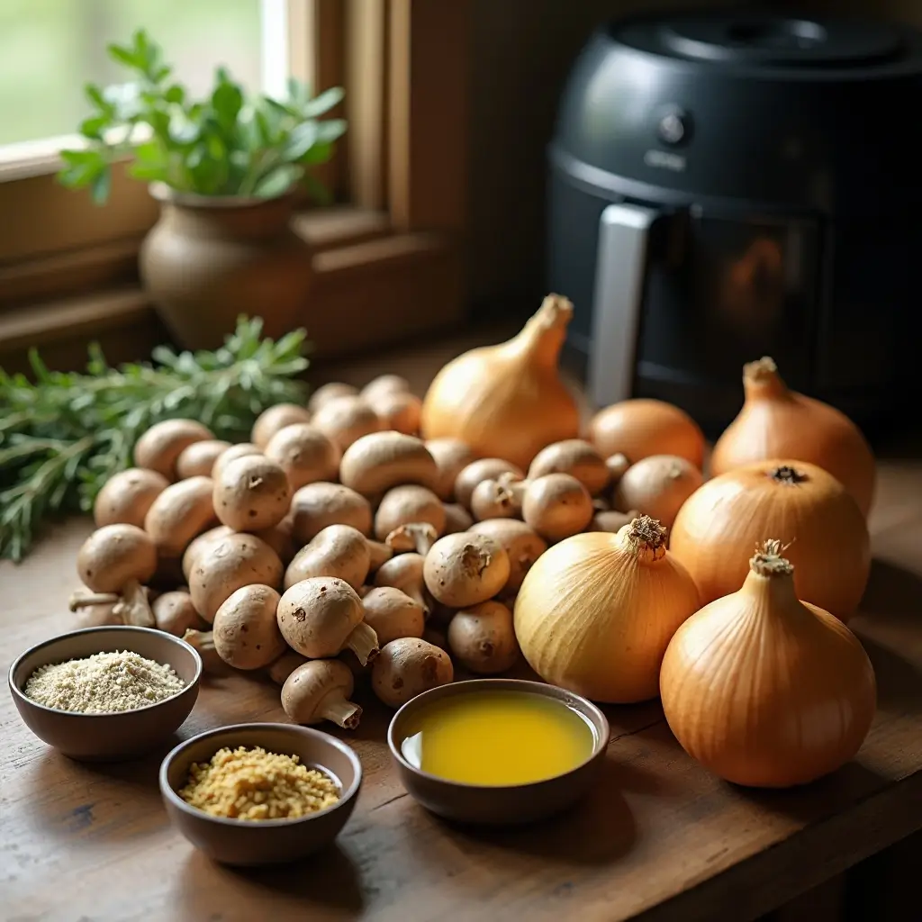 Air Fryer Mushrooms and Onions