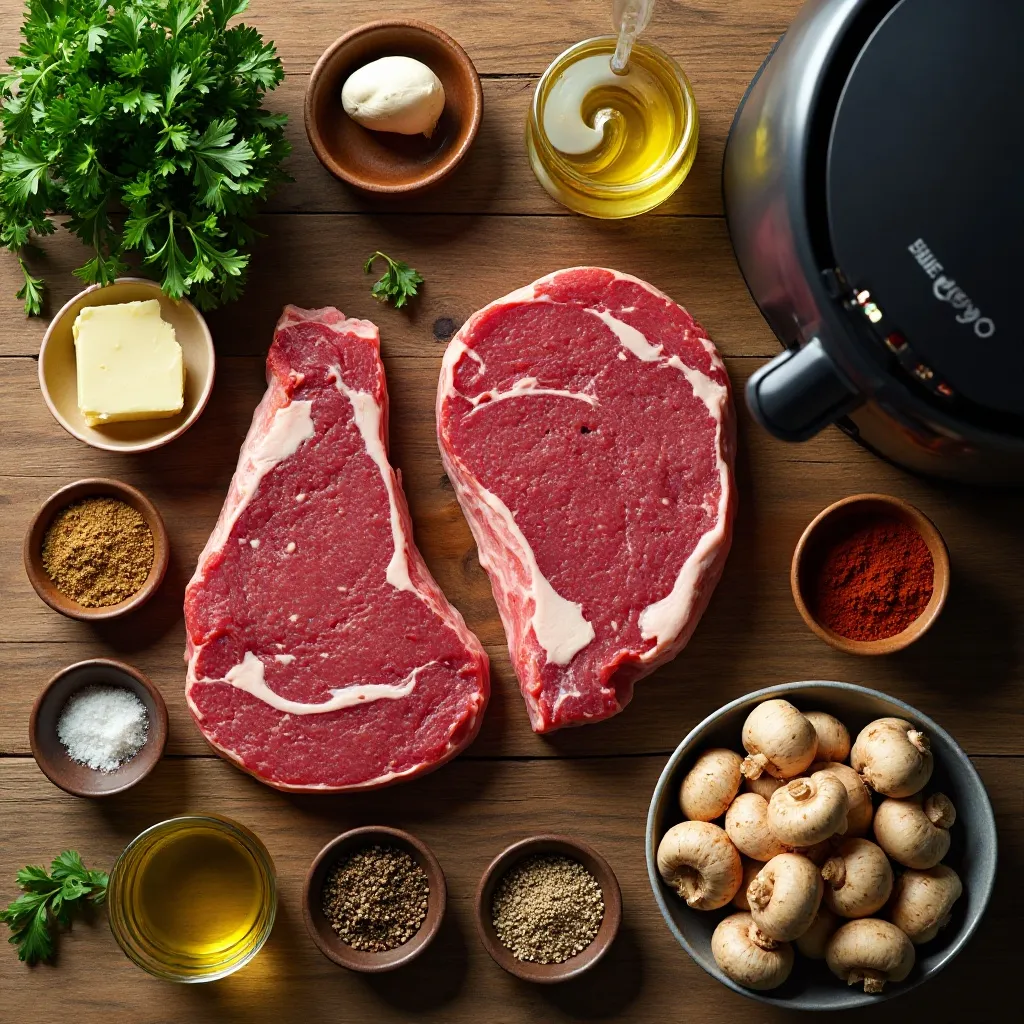 Air Fryer Steak and Mushrooms