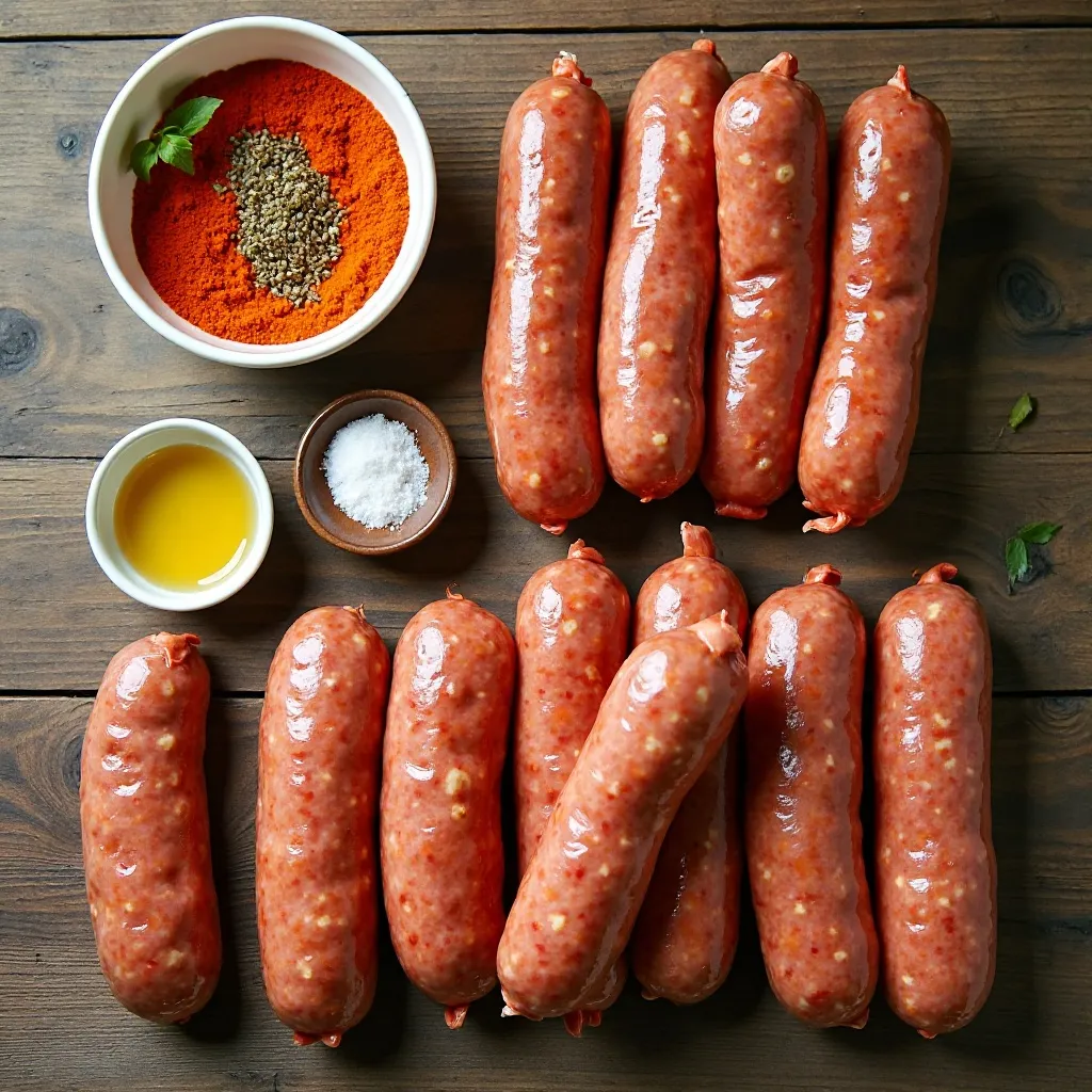 "Top-down view of air fryer vegetarian sausages served hot and golden in a basket or plate. Crispy, caramelized exterior with tender juicy interior, garnished with sautéed onions and bell peppers, fresh herbs sprinkled on top. Side of hot dog buns or hoagie rolls, condiments like mustard or vegan mayo on the side, warm cozy lighting, rustic table, mouthwatering, food blogger style, ready-to-eat and Instagram-worthy presentation."